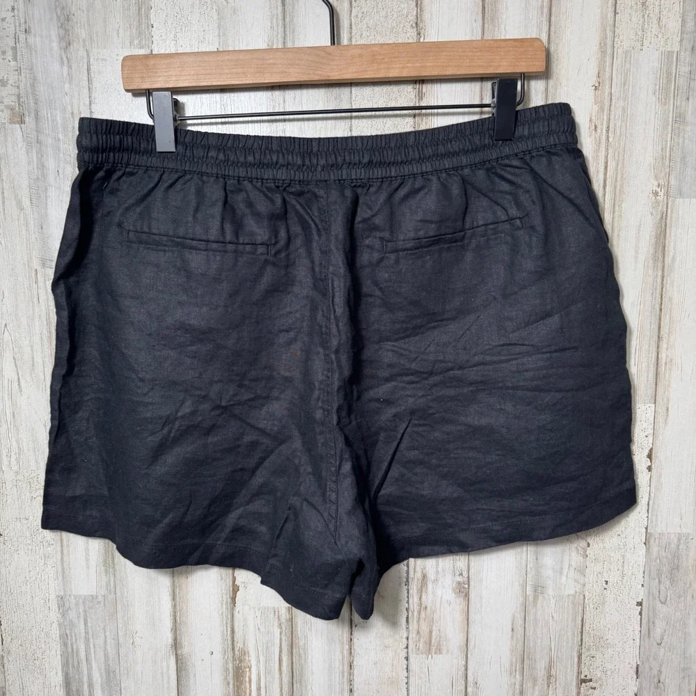 Quince‎ Black 100% European Linen Pull On Shorts Chino Relaxed Womens Size Large - Picture 2 of 4